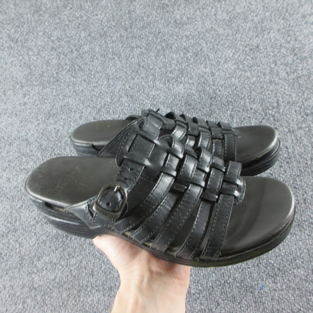 Dansko Marion Sandals Woman's 8.5 Black Leather Wedge Comfort Slip On Strappy